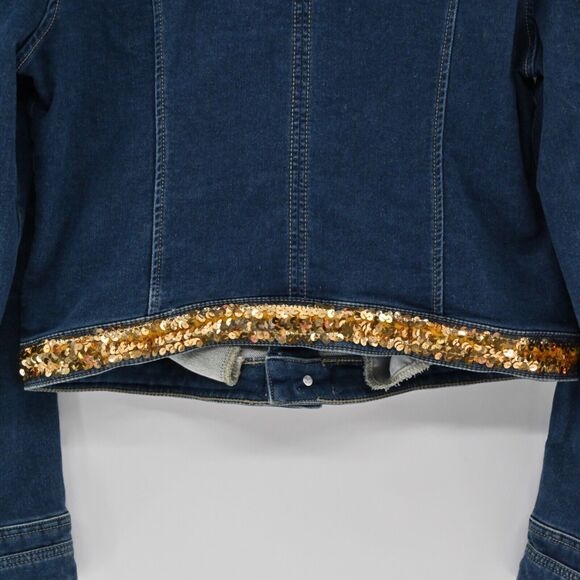 MARY MARSHMALLOW Jacket Womens Sz L Colorful Metallic Sequin Stripe Denim Preppy - Picture 7 of 15